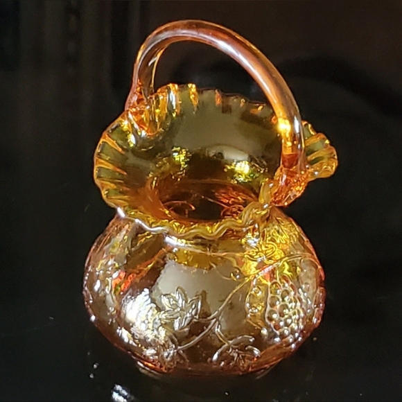 Vntg Kanawha 9" Golden Warm Amber 🍇 Crimped Basket - Picture 8 of 13